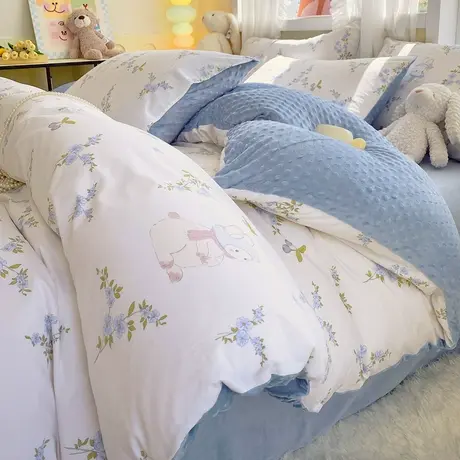 恒源祥新款全棉加绒卡通印花四件套学生宿舍三件套四季通用套件商品大图