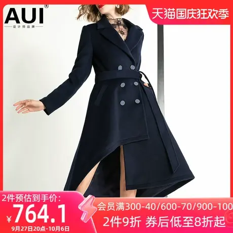 aui欧洲站藏青色毛呢外套女冬2022新款时尚不规则中长款呢子大衣图片
