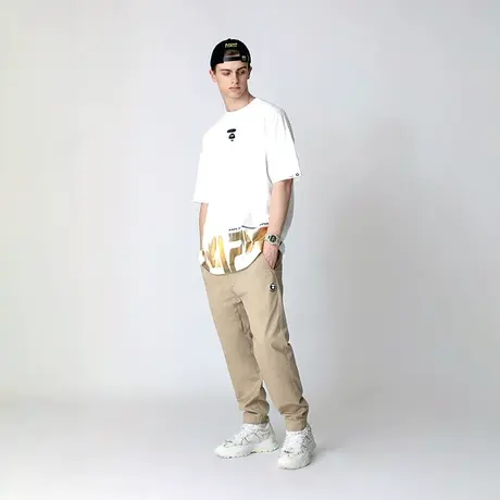 Aape男装春夏猿颜徽章字母印花迷彩口袋拼接长裤6604XXE图片