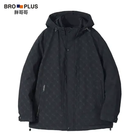 胖哥哥大码连帽羽绒服男时尚潮流字母格纹宽松加肥加大外套冬季款商品大图