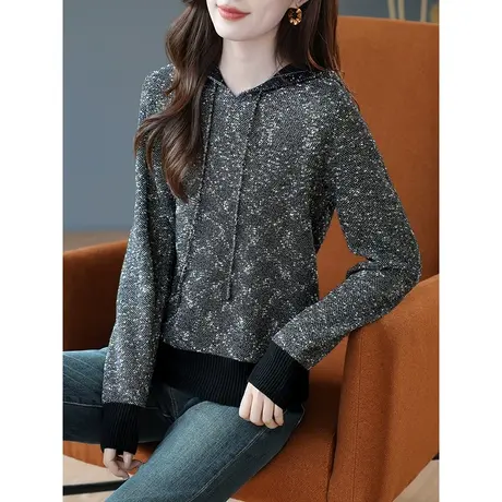 宝诗黎连帽亮丝针织卫衣时尚高级感上衣长袖打底衫2023春秋季新款商品大图