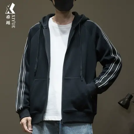 重磅450g加绒加厚开衫卫衣男冬季宽松大码男士奥粒绒开衫连帽外套商品大图