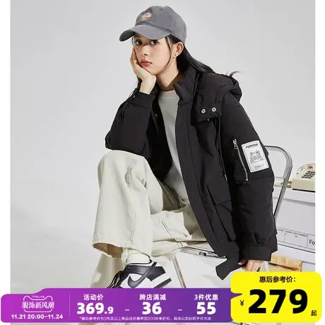 唐狮黑色棉服女2023冬季新款ins潮流工装风棉衣连帽加厚棉袄外套图片