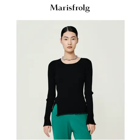 【经典搭配系列】玛丝菲尔秋季黑色圆领打底衫毛针织衫商品大图