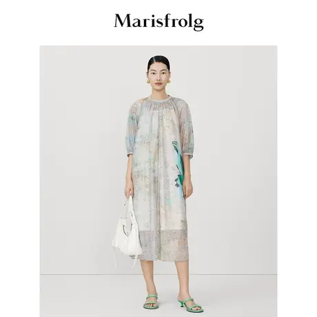 【艺术家联名】玛丝菲尔2023年夏季新款时尚幻彩蝴蝶印花连衣裙图片