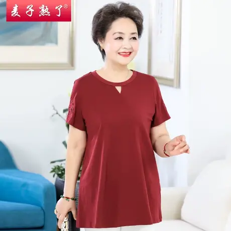 妈妈夏装休闲短袖T恤40岁50棉小衫春夏新款上衣服中老年人女装薄商品大图