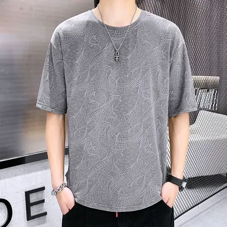 男士短袖T恤夏装圆领卫衣中学生半袖纯色冰丝汗衫夏季简约男装潮商品大图