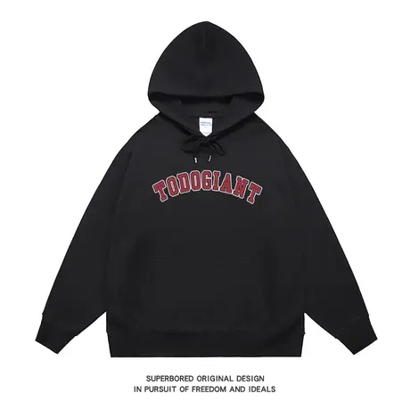 美式复古潮流简约字母印花卫衣男春秋薄款连帽宽松休闲套头上衣潮商品大图