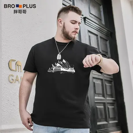 胖哥哥大码男短袖圆领纯棉T恤加肥加大新疆棉夏季宽松胖子潮体恤商品大图