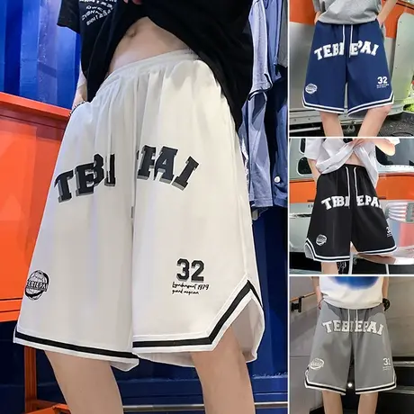 潮牌运动短裤男夏季休闲宽松速干冰丝薄款篮球裤健身条纹五分裤子商品大图