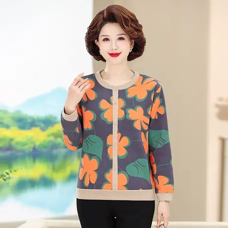 中老年羊羔绒秋冬女装加绒加厚外穿大码妈妈装宽松中年打底衫上衣图片
