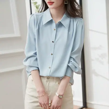 时尚通勤长袖薄款魔法衬衫2023年春季新款女士百搭宽松显瘦上衣商品大图