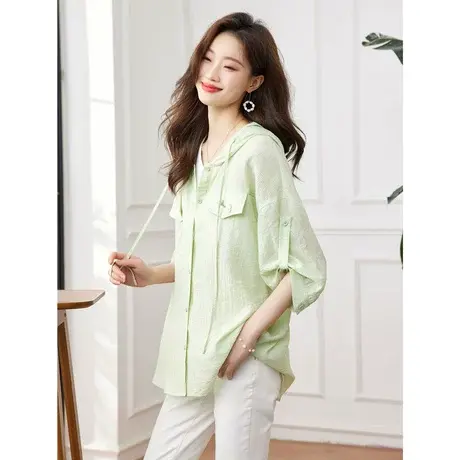 时尚气质休闲遮阳连帽外套2023年夏季新款淑女温柔宽松显瘦上衣商品大图