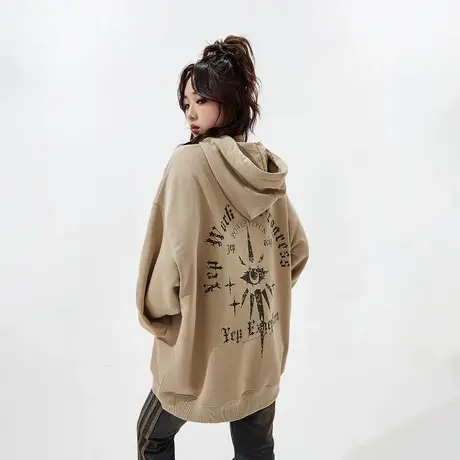 YEP美式复古连帽卫衣女2024年新款春秋潮牌宽松oversize外套商品大图