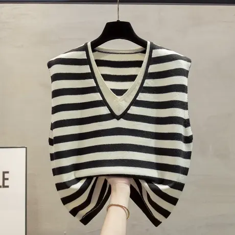 细针双v领针织马甲背心女2023秋装新款宽松外穿马夹叠穿毛衣坎肩商品大图