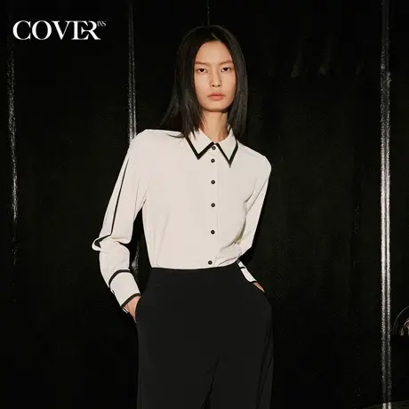 COVER秋季线条感撞色尖领纽扣衬衫图片