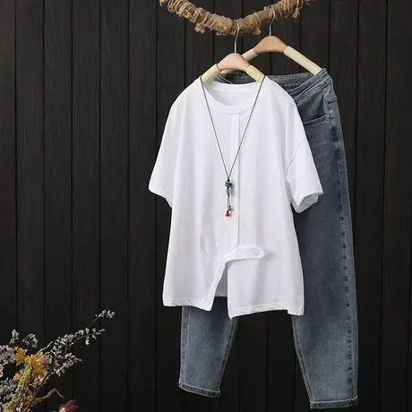 2023夏季新款女装圆领短袖纯棉T恤女宽松休闲百搭上衣半袖体恤衫商品大图