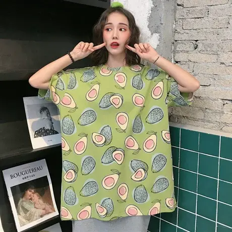 网红蹦迪短袖t恤女宽松韩版学生ins原宿bf慵懒风百搭mschf上衣服商品大图