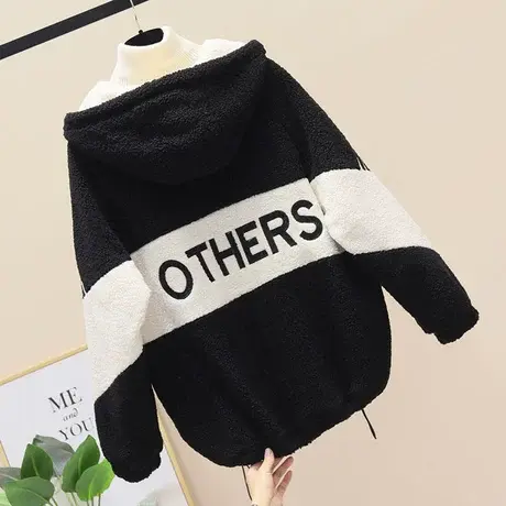 女士夹克衫秋冬新款2023宽松韩版羊羔毛开衫短外套加厚加绒棉服潮商品大图