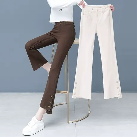 不规则九分牛仔微喇裤女高腰2024年春秋新款宽松休闲喇叭裤马蹄裤商品大图