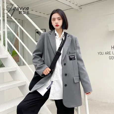 西装外套女春季宽松显瘦休闲灰色高级感男友风炸街廓形宽肩小西服图片