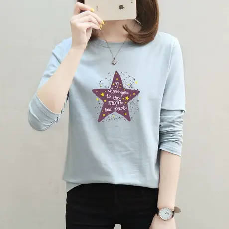 2件69】纯棉长袖T恤女学生打底上衣2022年秋季宽松学生基础款内搭图片