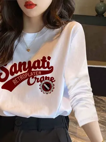 白色仿棉洋气内搭打底衫女2023新款春秋装冬季加绒长袖t恤上衣服商品大图