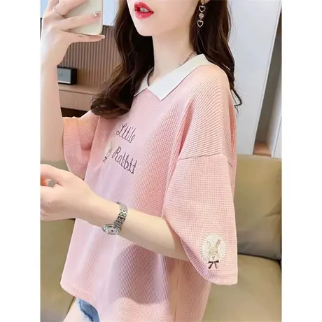 小众设计感娃娃领短袖t恤女夏季韩版宽松撞色小个子polo衫上衣服商品大图