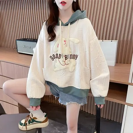 早秋小个子连帽卫衣女春秋韩版宽松薄款欧货大版洋气减龄撞色外套商品大图