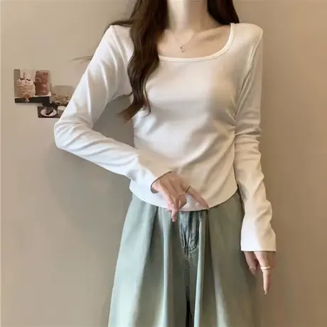 ins超火小个子短款收腰长袖T恤女春秋内搭打底衫修身正肩上衣服潮商品大图