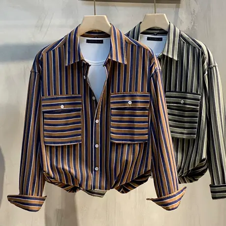 工装衬衫外套男长袖2023春秋季新款日系休闲百搭潮牌男士衬衣外穿商品大图