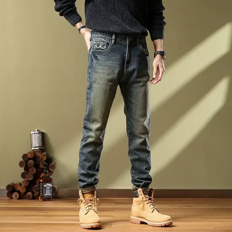 美式高街牛仔裤男士修身百搭牛仔裤男款修身小脚时尚潮流牛仔裤商品大图