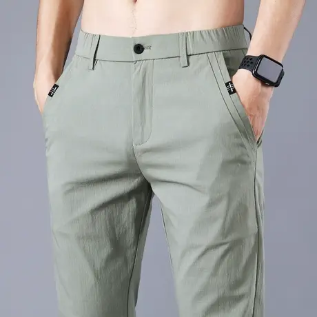 夏装男裤冰丝休闲裤男士夏季薄款长裤修身小脚潮流百搭上班裤子男商品大图