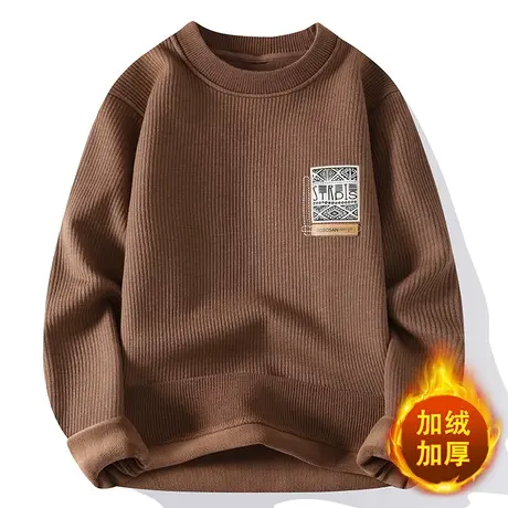 毛衣男士加绒秋冬季舒适保暖休闲耐穿冬装圆领针织衫加厚打底上衣商品大图