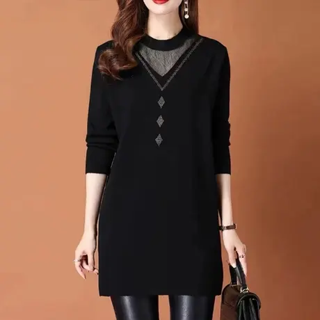 伊自尚2024年新款女装韩版大码上衣胖mm春秋时尚中长款针织毛衣女商品大图