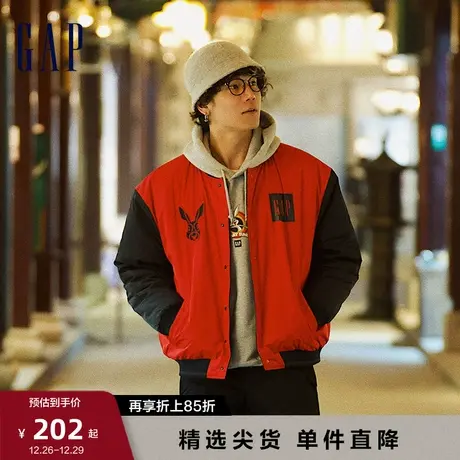 【断码优惠】Gap男装冬红色LOGO双面穿棉服潮流棒球服外套506329图片