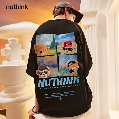 nuthink潮流情侣国潮宽松中性卡通小熊短袖T恤男潮潮牌夏季半袖女商品大图