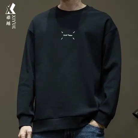 希越美式长袖卫衣男士2024春季新款310g重磅宽松大码黑色套头上衣商品大图