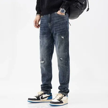 美式高街牛仔裤时尚潮流秋款百搭牛仔裤微哈小脚裤子男款休闲男装商品大图