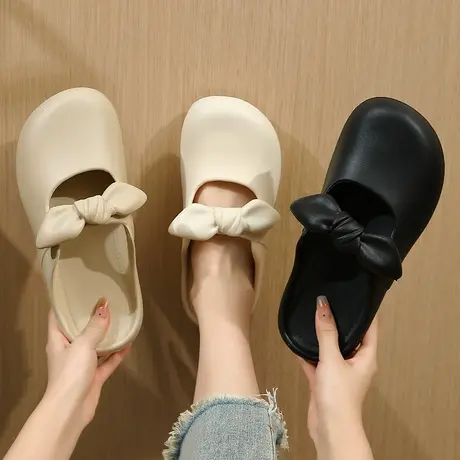 包头拖鞋女外穿懒人鞋2024夏季新款法式温柔蝴蝶结一脚蹬半托单鞋图片