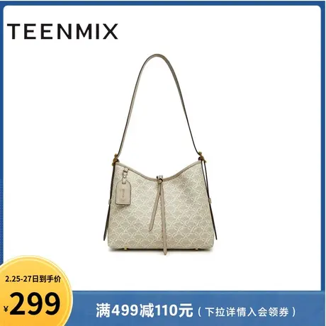 天美意时尚印花包包女大容量水桶包复古单肩手提包新款X2713CX3商品大图