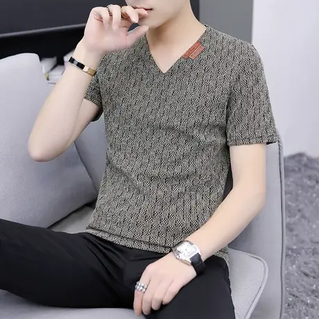 2024早春大码男装短袖T恤男V领修身加肥体恤肥佬半袖胖子夏季衣服商品大图