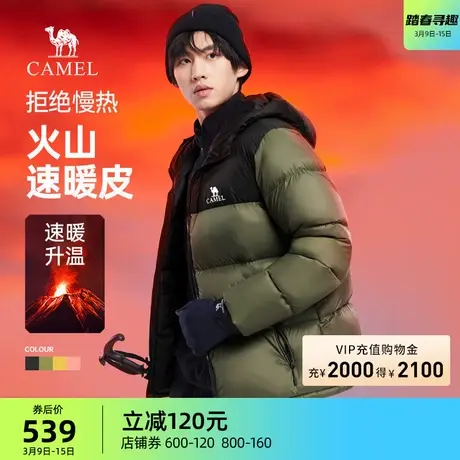 【火山】骆驼新款羽绒滑雪服男短款秋冬连帽加厚防泼水面包服商品大图