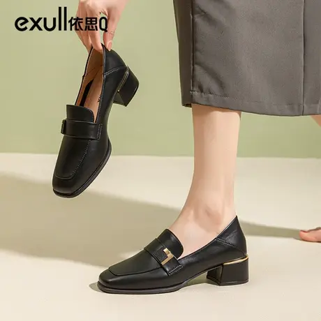 依思q女士皮鞋女2023年新款秋季女鞋粗跟高跟鞋一脚蹬单鞋工作鞋图片