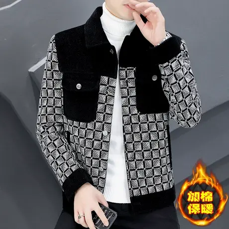 潮牌小香风呢子外套男士冬季加棉加厚夹克网红帅气休闲毛呢男装潮商品大图