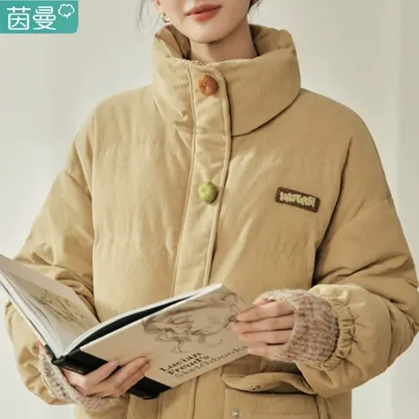 茵曼灯芯绒加厚羽绒服女士2024秋季新款工装派克服小个子短款外套图片