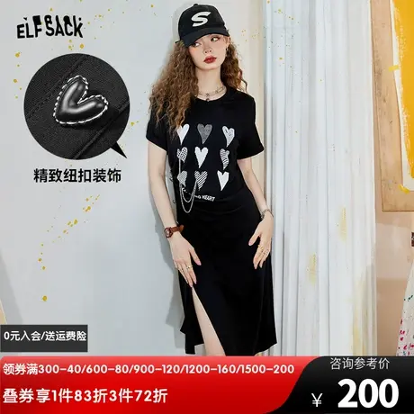 【商场同款】妖精的口袋开叉t恤连衣裙女2023夏新款设计感裙子潮图片