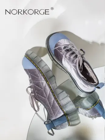 2023新款冬季复古圆头小皮鞋毛毛鞋粗跟厚底防滑小短靴保暖显瘦女商品大图