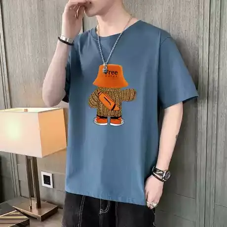 男士t恤短袖夏季宽松薄款冰感潮牌卡通印花上衣半袖圆领T体恤衫男商品大图