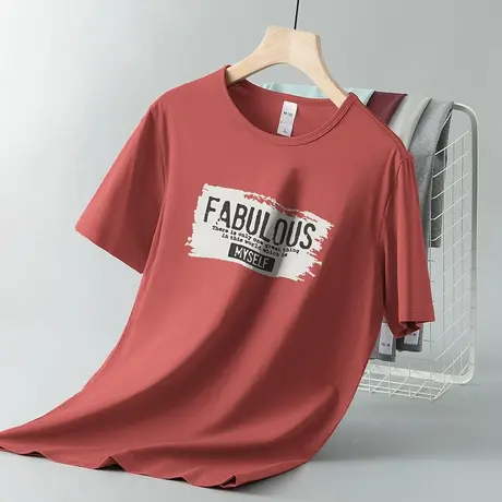 莫代尔男士短袖t恤潮牌潮流印花半袖圆领冰丝凉感速干体恤上衣服商品大图